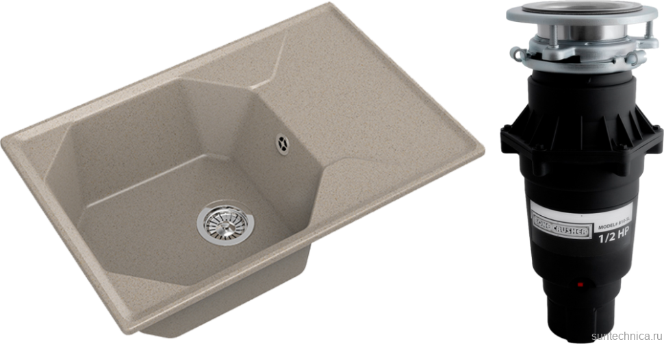 Комплект Мойка GranFest Unique GF-U-740L песочная + Измельчитель Bone Crusher BC 810-SL Slim Line