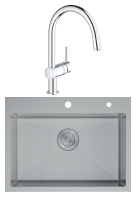 Комплект Мойка D&K DKS605004 сатин + Смеситель Grohe Minta 3291800E хром