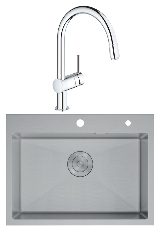 Комплект Мойка D&K DKS605004 сатин + Смеситель Grohe Minta 3291800E хром