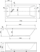 Акриловая ванна Cezares Plane Solo 170x75 см, пристенная, белая, на ножках