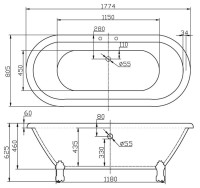 Акриловая ванна BelBagno BB21 175x80 см, отдельностоящая, белая, овальная, на ножках