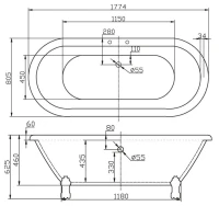 Акриловая ванна BelBagno BB21 175x80 см, отдельностоящая, белая, овальная, на ножках