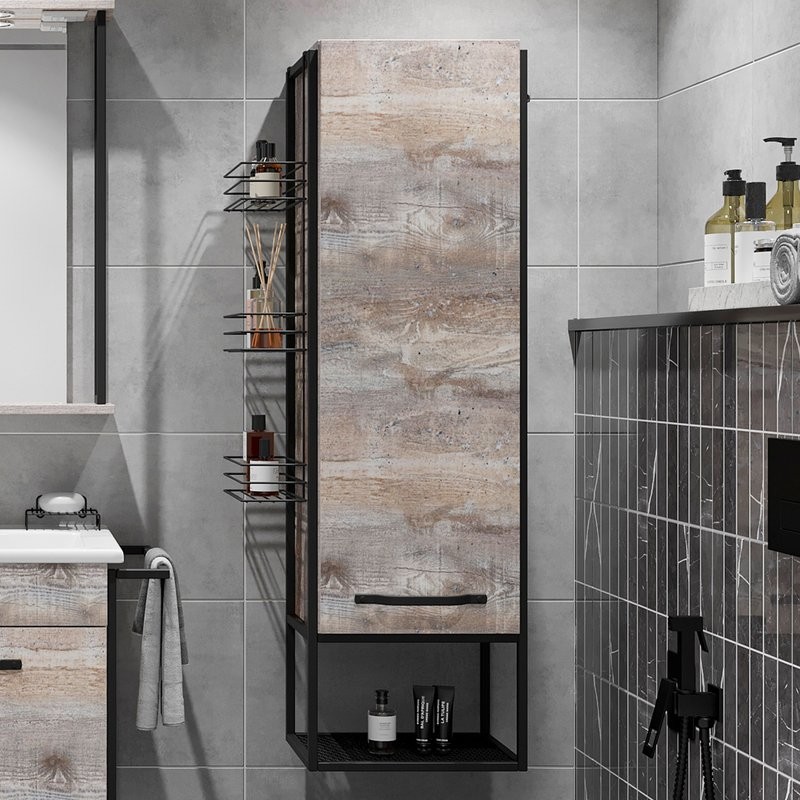 Шкаф пенал для ванной Sanflor Бруклин бетон пайн, экзотик