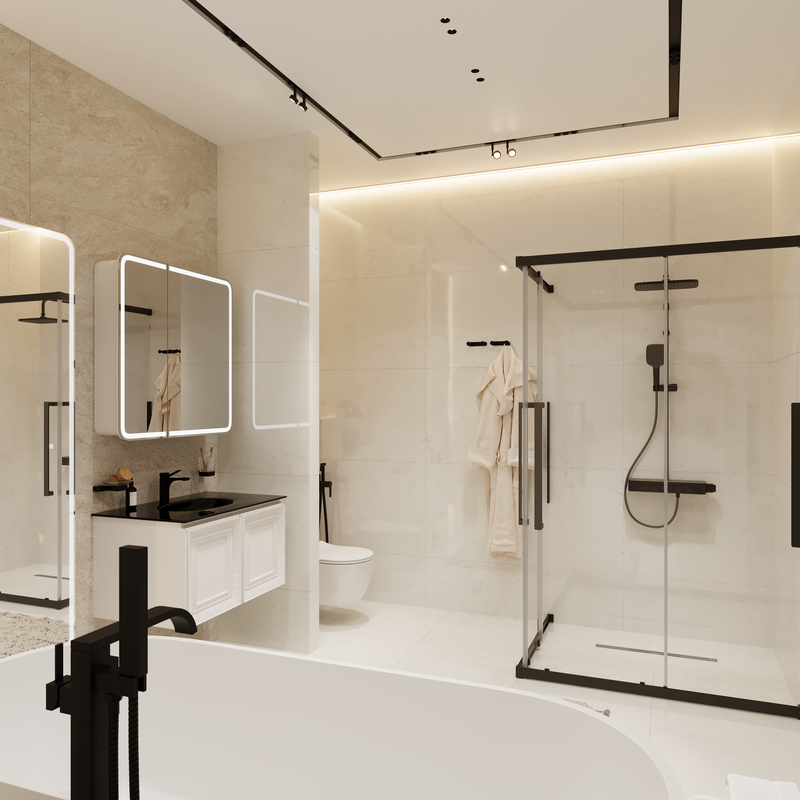 Душевой уголок AM.PM Func W84G-403-12090-BT 120х90 см, профиль черный матовый