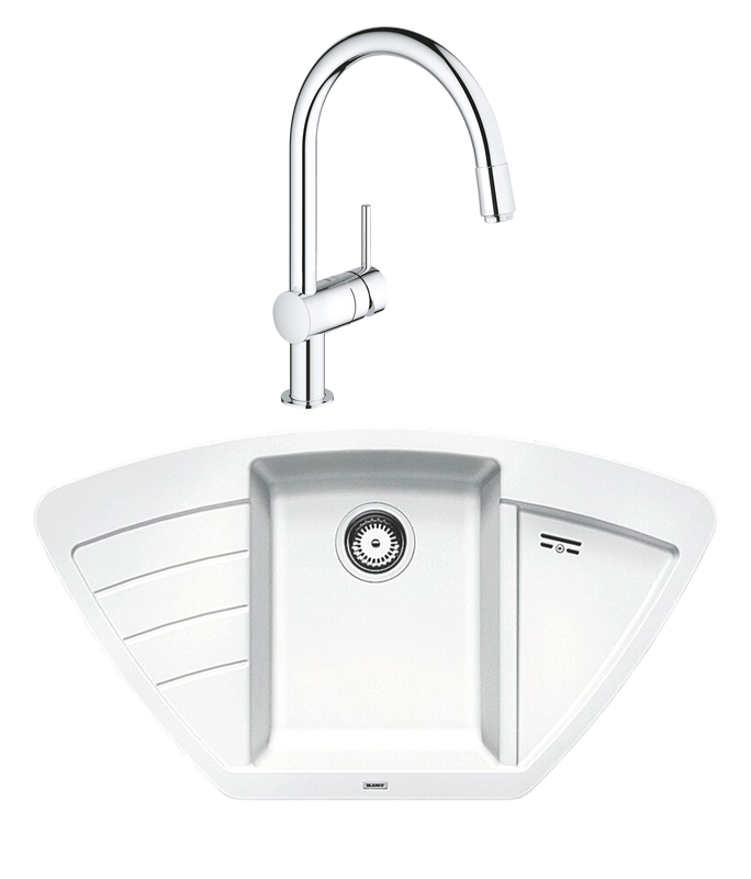 Комплект Мойка Blanco Zia 9 E белая + Смеситель Grohe Minta 3291800E хром