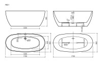 Акриловая ванна Oval 1700x800x580, отдельностоящая, FB21