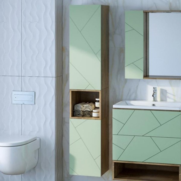 Шкаф пенал для ванной Бриклаер Кристалл 35 универсальный фисташка, дуб гранж песочный