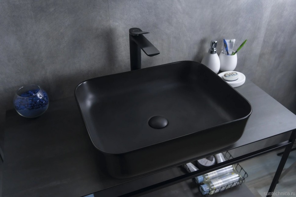 Накладная раковина GID Geometrico Bm1304 50 матовая черная, прямоугольная, фаянс