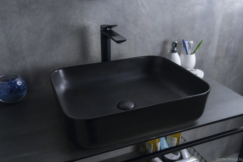 Накладная раковина GID Geometrico Bm1304 50 матовая черная, прямоугольная, фаянс