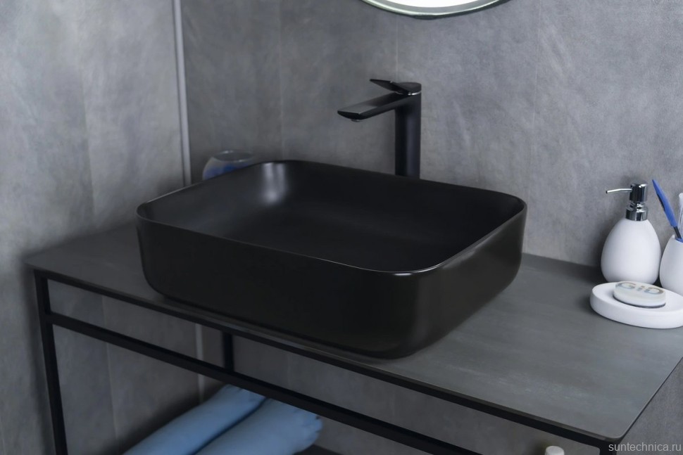 Накладная раковина GID Geometrico Bm1304 50 матовая черная, прямоугольная, фаянс