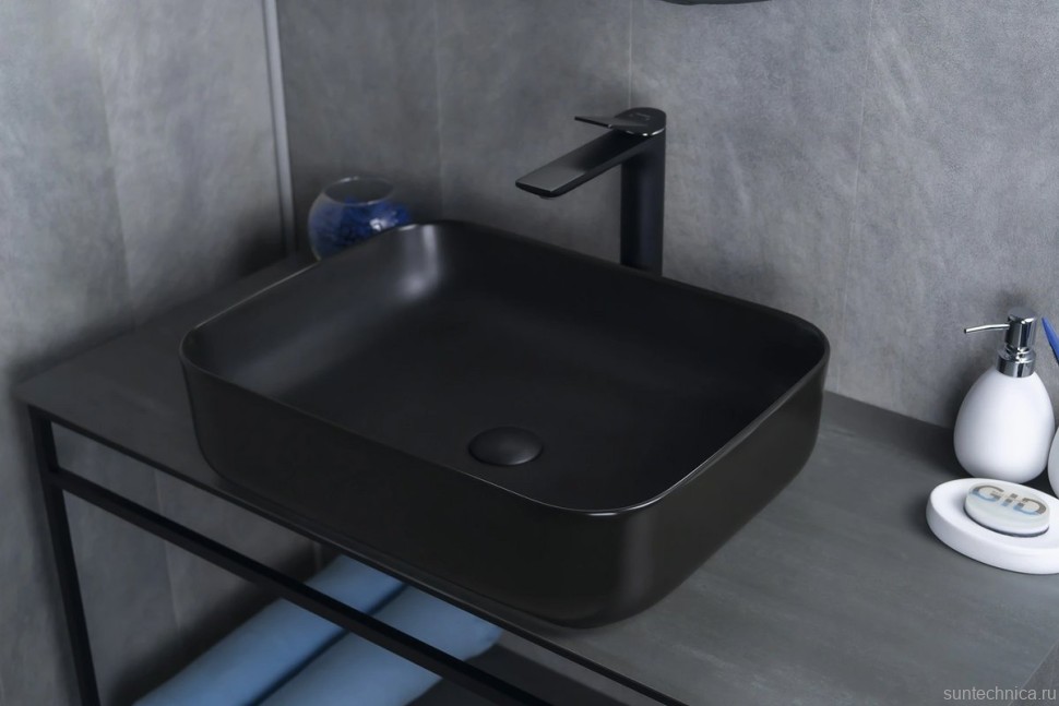Накладная раковина GID Geometrico Bm1304 50 матовая черная, прямоугольная, фаянс