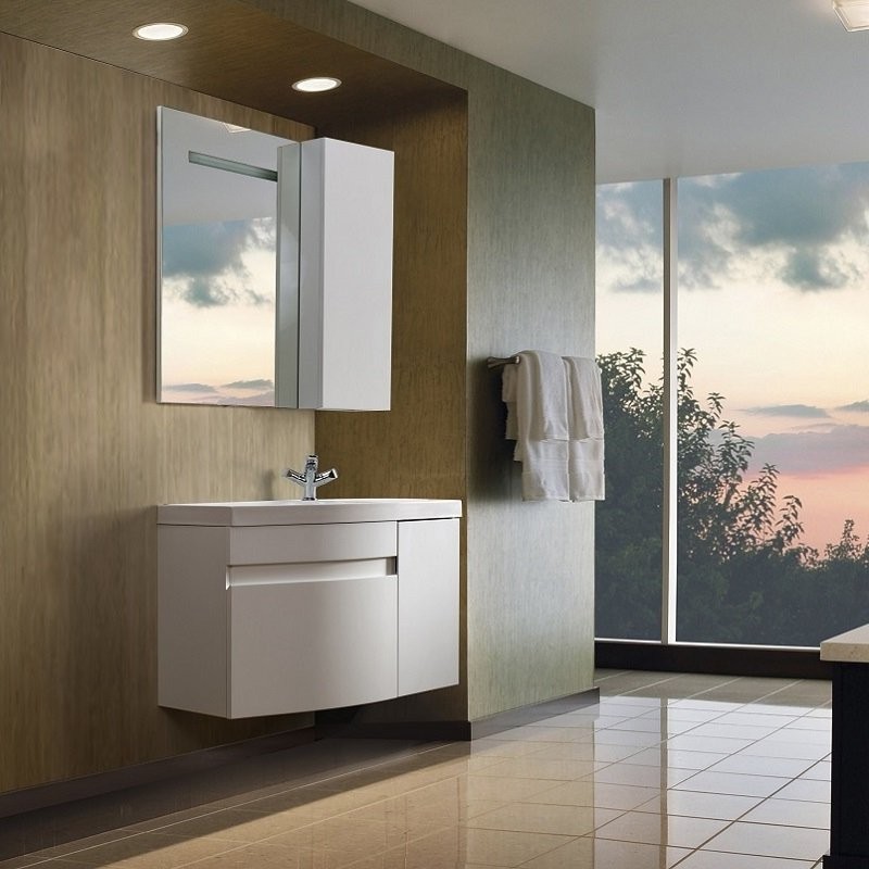 Тумба с раковиной Belux Токио 80 L подвесная, белая глянцевая