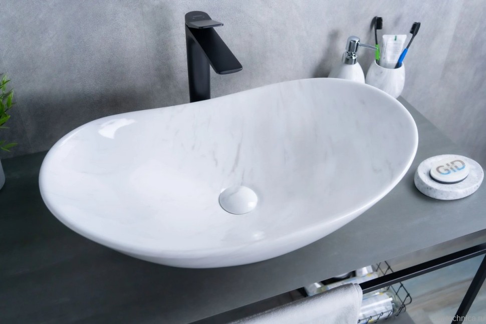 Накладная раковина GID Lago Ws9811 61 под глянцевый камень, овальная, фаянс