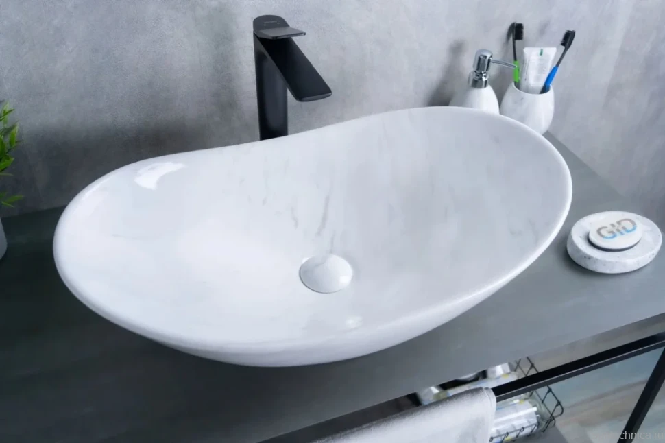 Накладная раковина GID Lago Ws9811 61 под глянцевый камень, овальная, фаянс