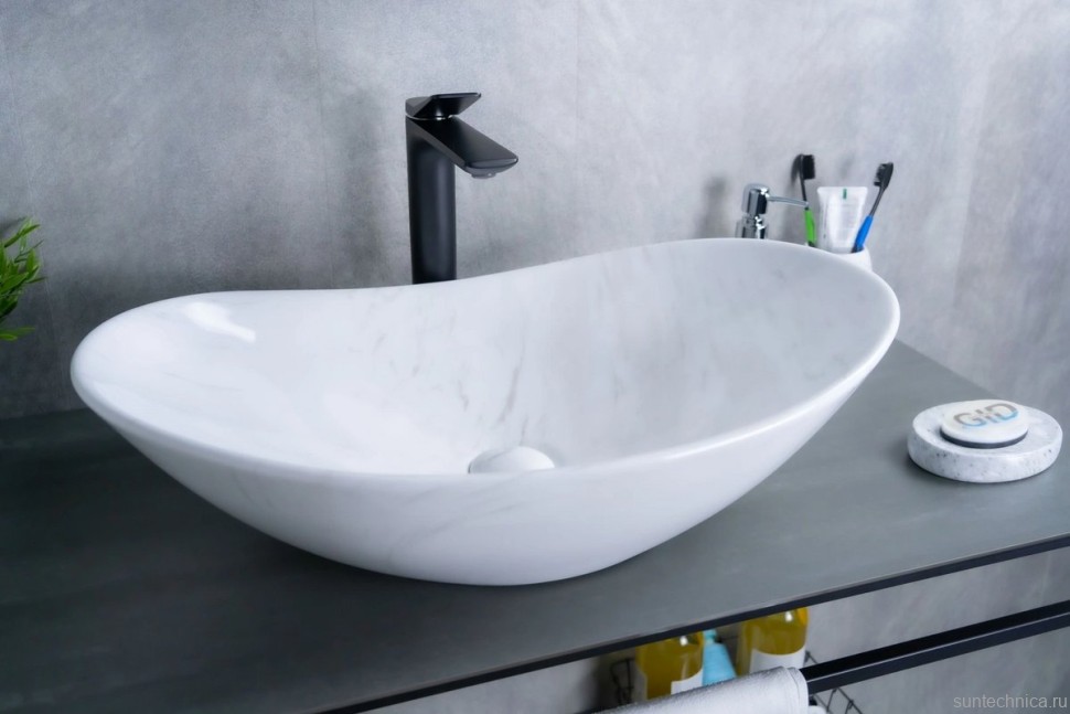 Накладная раковина GID Lago Ws9811 61 под глянцевый камень, овальная, фаянс