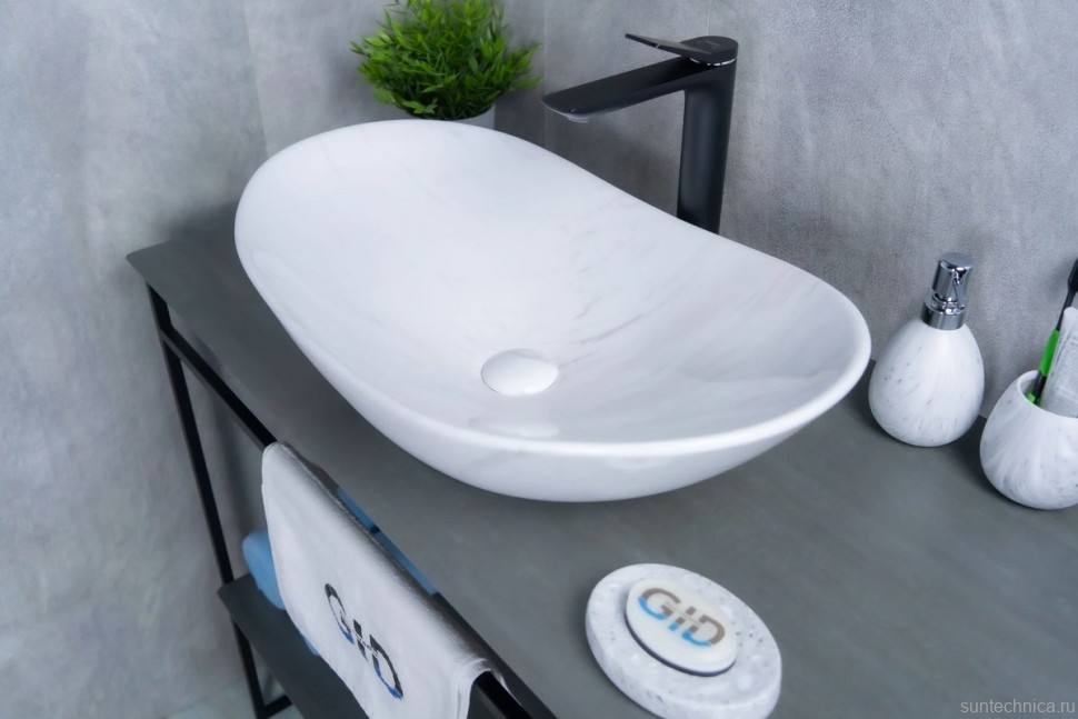 Накладная раковина GID Lago Ws9811 61 под глянцевый камень, овальная, фаянс