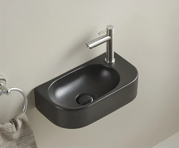 Раковина маленькая в туалет GID Suspendido Bm9274L 40 матовая черная, прямоугольная, фаянс