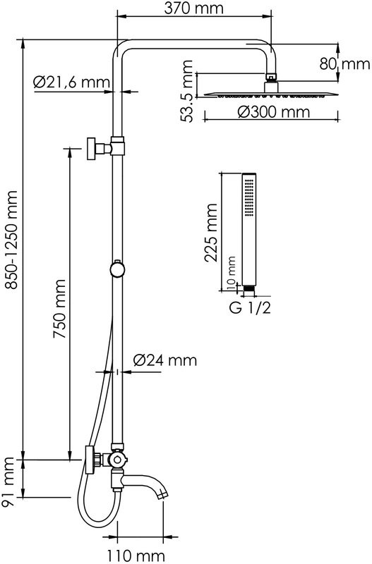 Душевая стойка Wasserkraft Berkel A188.116.137.087.CH Thermo с термостатом, хром