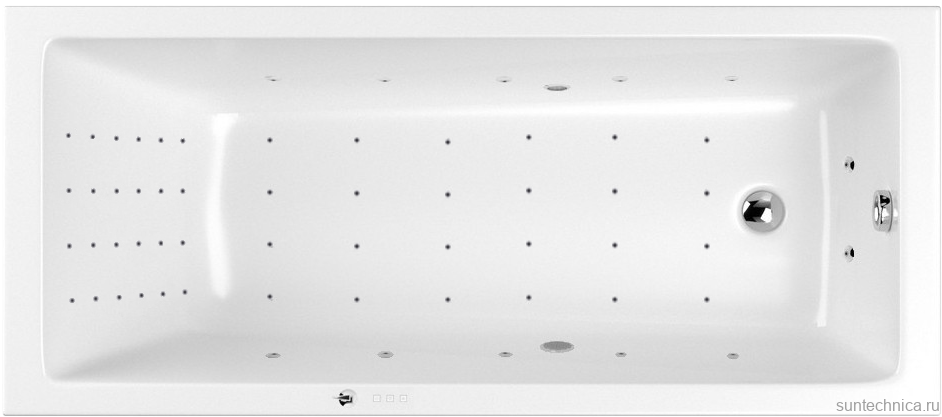 Акриловая ванна WHITECROSS Wave Slim NANO 170x75 см, встраиваемая, с гидромассажем, белая, с каркасом, со сливом-переливом