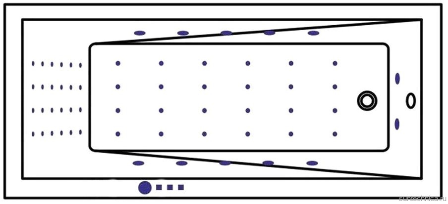 Акриловая ванна WHITECROSS Wave Slim NANO 170x75 см, встраиваемая, с гидромассажем, белая, с каркасом, со сливом-переливом