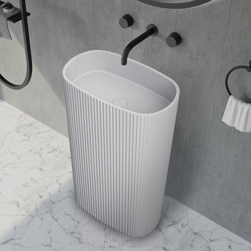 Раковина напольная Abber Stein AS2502-H 55 матовая белая, овальная, моноблок, искусственный камень