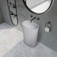 Раковина напольная Abber Stein AS2502-H 55 матовая белая, овальная, моноблок, искусственный камень