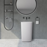 Раковина напольная Abber Stein AS2502-H 55 матовая белая, овальная, моноблок, искусственный камень