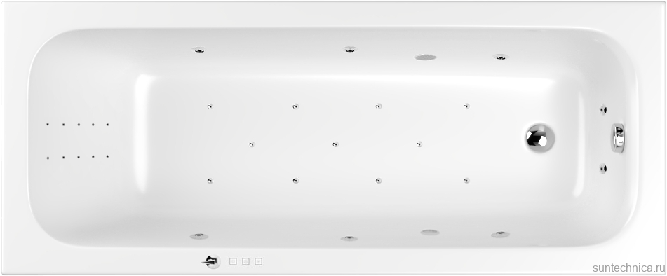 Акриловая ванна WHITECROSS Vibe 0105.180075.100.ULTRANANO.CR 180x75 см, пристенная, с гидромассажем, белая, с каркасом, со сливом-переливом, с донным клапаном