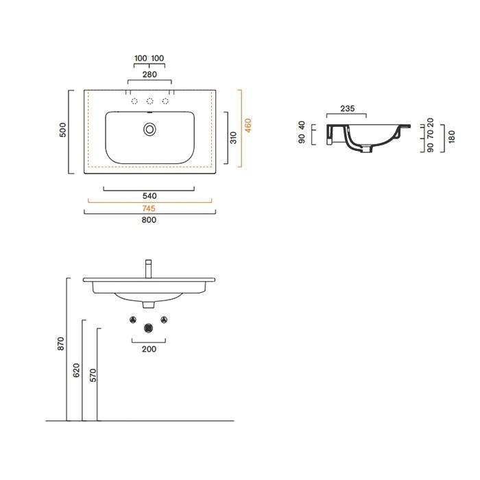 Раковина подвесная Catalano Italy 0720810001 80х50 глянцевая белая, прямоугольная