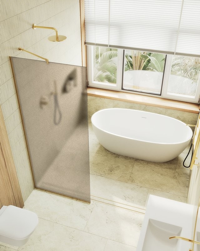 Душевая перегородка Maybahglass MGD-692-3у 89 см, профиль золото, стекло бронза матовое