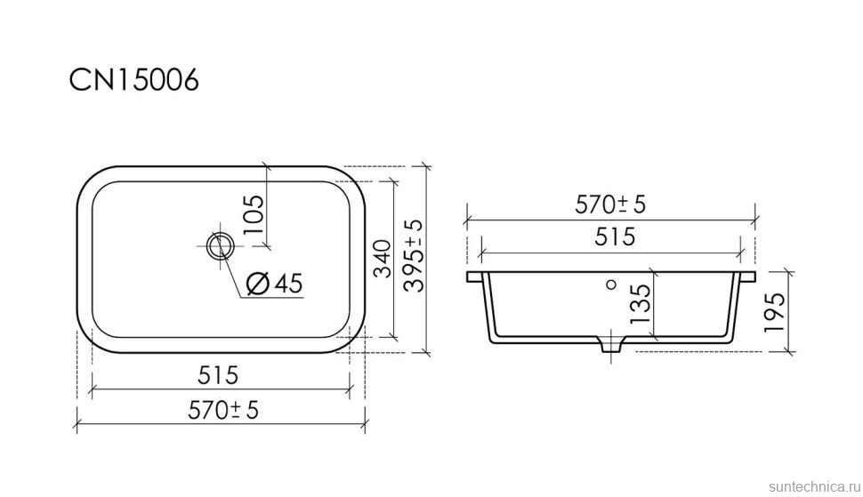 Раковина встраиваемая снизу Ceramicanova Era CN15006 57 глянцевая белая, прямоугольная