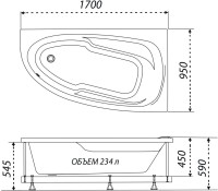 Акриловая ванна 1ACReal Мадрид L 170x95 см, угловая, левая, пристенная, белая, асимметричная, с каркасом