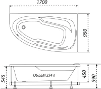 Акриловая ванна 1ACReal Мадрид L 170x95 см, угловая, левая, пристенная, белая, асимметричная, с каркасом