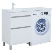 Мебель для ванной комнаты Aquanet Вега 120 L напольная, белая глянцевая, под стиральную машину