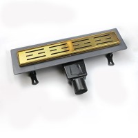 Душевой трап (лоток) RGW Drain Leo 30Gb 40 см, решетка золото brush, с сифоном