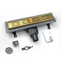 Душевой трап (лоток) RGW Drain Leo 30Gb 40 см, решетка золото brush, с сифоном