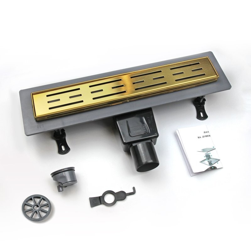 Душевой трап (лоток) RGW Drain Leo 30Gb 40 см, решетка золото brush, с сифоном