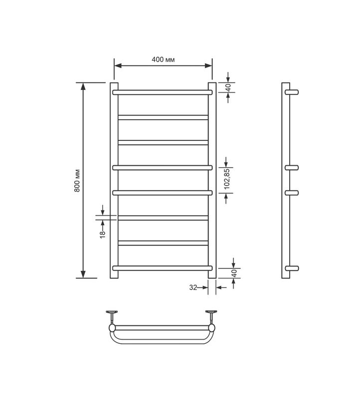 Полотенцесушитель электрический Comfysan Puro-K EC-8 80x45 см, скрытое подключение справа, слева, матовый белый, лесенка, из стали, с полкой
