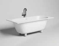 Ванна из искусственного камня Salini Ornella Axis Kit S-Sense 180x80 см, встраиваемая, матовая белая, на ножках, со сливом-переливом