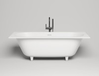 Ванна из искусственного камня Salini Ornella Axis Kit S-Sense 180x80 см, встраиваемая, матовая белая, на ножках, со сливом-переливом