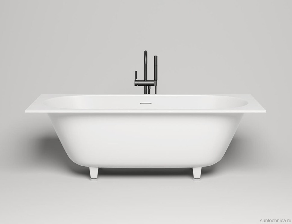 Ванна из искусственного камня Salini Ornella Axis Kit S-Sense 180x80 см, встраиваемая, матовая белая, на ножках, со сливом-переливом
