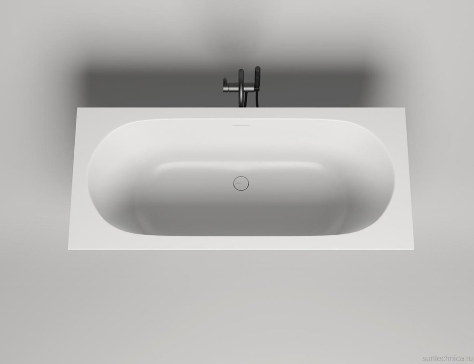 Ванна из искусственного камня Salini Ornella Axis Kit S-Sense 180x80 см, встраиваемая, матовая белая, на ножках, со сливом-переливом