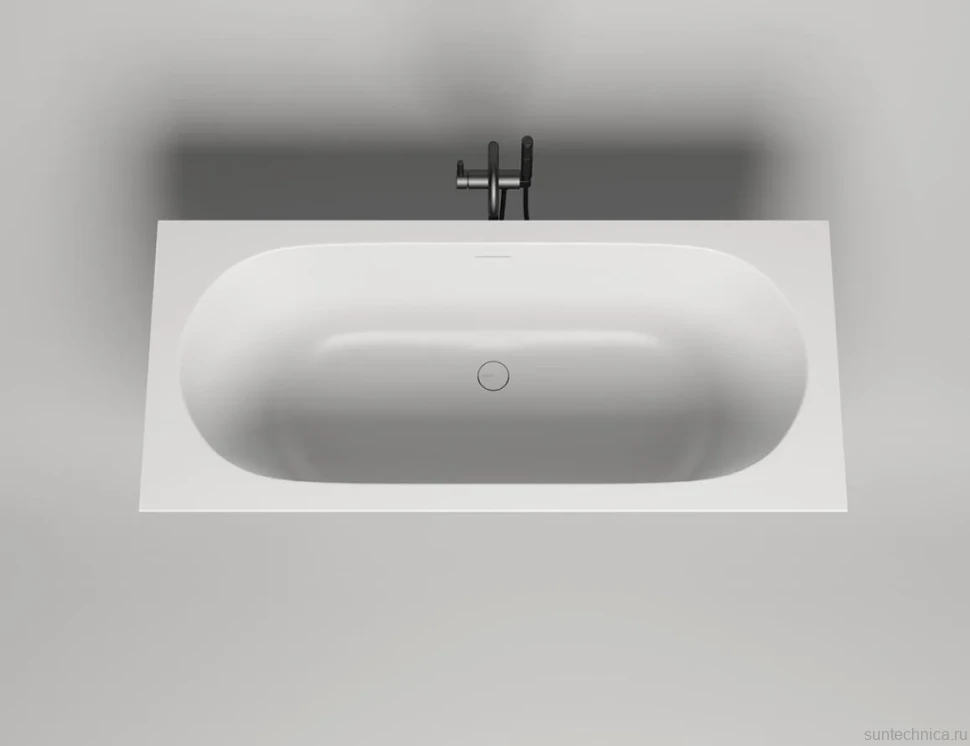 Ванна из искусственного камня Salini Ornella Axis Kit S-Sense 180x80 см, встраиваемая, матовая белая, на ножках, со сливом-переливом