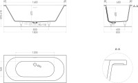 Ванна из искусственного камня Salini Ornella Axis Kit S-Sense 180x80 см, встраиваемая, матовая белая, на ножках, со сливом-переливом
