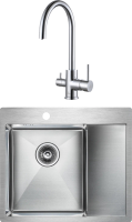Комплект Мойка Paulmark Kroner PM225951-BSL брашированная нержавеющая сталь L + Смеситель Essen Es213211-CR хром
