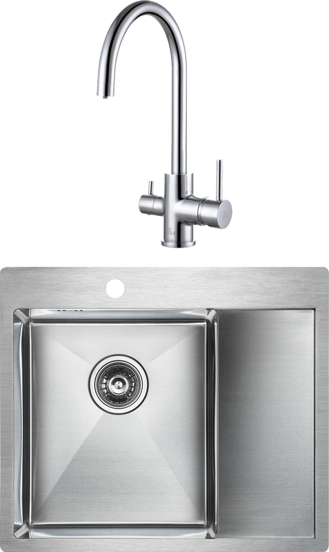 Комплект Мойка Paulmark Kroner PM225951-BSL брашированная нержавеющая сталь L + Смеситель Essen Es213211-CR хром