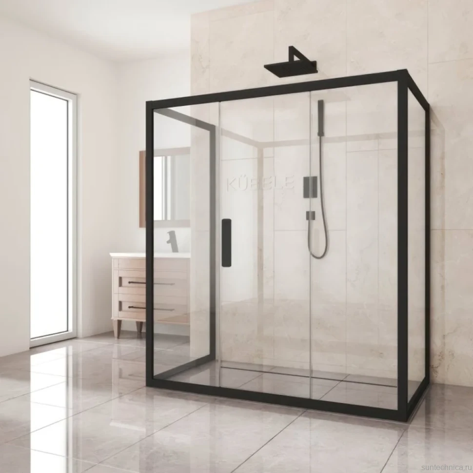 Душевой уголок Kubele DE019 R3U-CLN-BLMT 140х90 см, профиль матовый черный