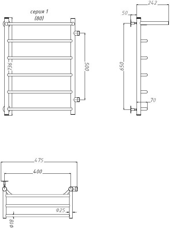 Полотенцесушитель водяной Тругор Браво ПМ 1 П ЛЦ4 R, 50x80x40
