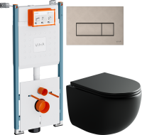 Комплект Унитаз подвесной Ceramicanova UP Rimless CN4007MB черный матовый + Инсталляция VitrA V-Fix Core 732-5800-01PV + Кнопка Root Square 740-2395 никель