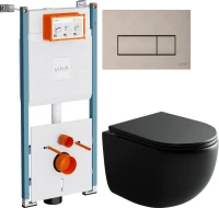 Комплект Унитаз подвесной Ceramicanova UP Rimless CN4007MB черный матовый + Инсталляция VitrA V-Fix Core 732-5800-01PV + Кнопка Root Square 740-2395 никель